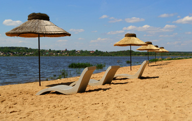 Centrum Turystyczne nad Zalewem Brodzkim - plaża z parasolami, leżakami i żywymi palmami 6