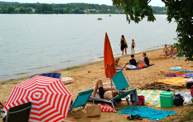 Centrum Turystyczne nad Zalewem Brodzkim - plaża z parasolami, leżakami i żywymi palmami 8