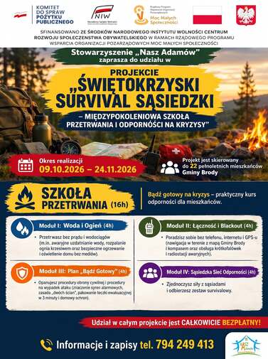 &bdquo;Świętokrzyski Survival Sąsiedzki&rdquo; w Gminie Brody. Mieszkańcy nauczą się, jak radzić sobie w sytuacjach kryzysowych