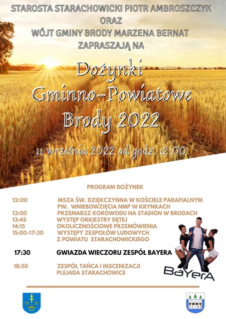 Plakat Dożynek Powiatowo-Gminnych w Brodach - 11 września 2022 r.