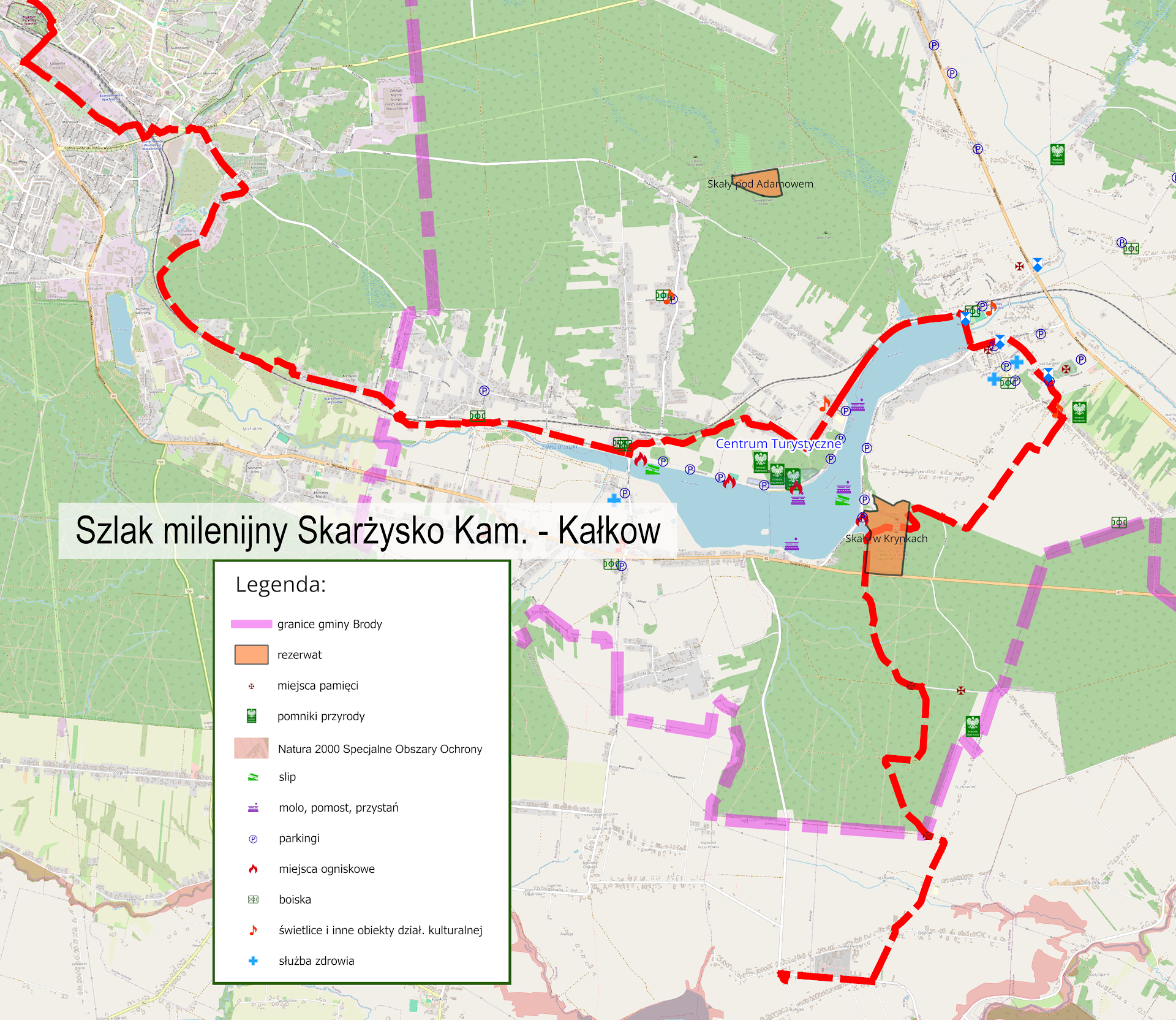mapa szlaku pieszego milenijnego Kałków - Krynki - Starachowice - Skarżysko