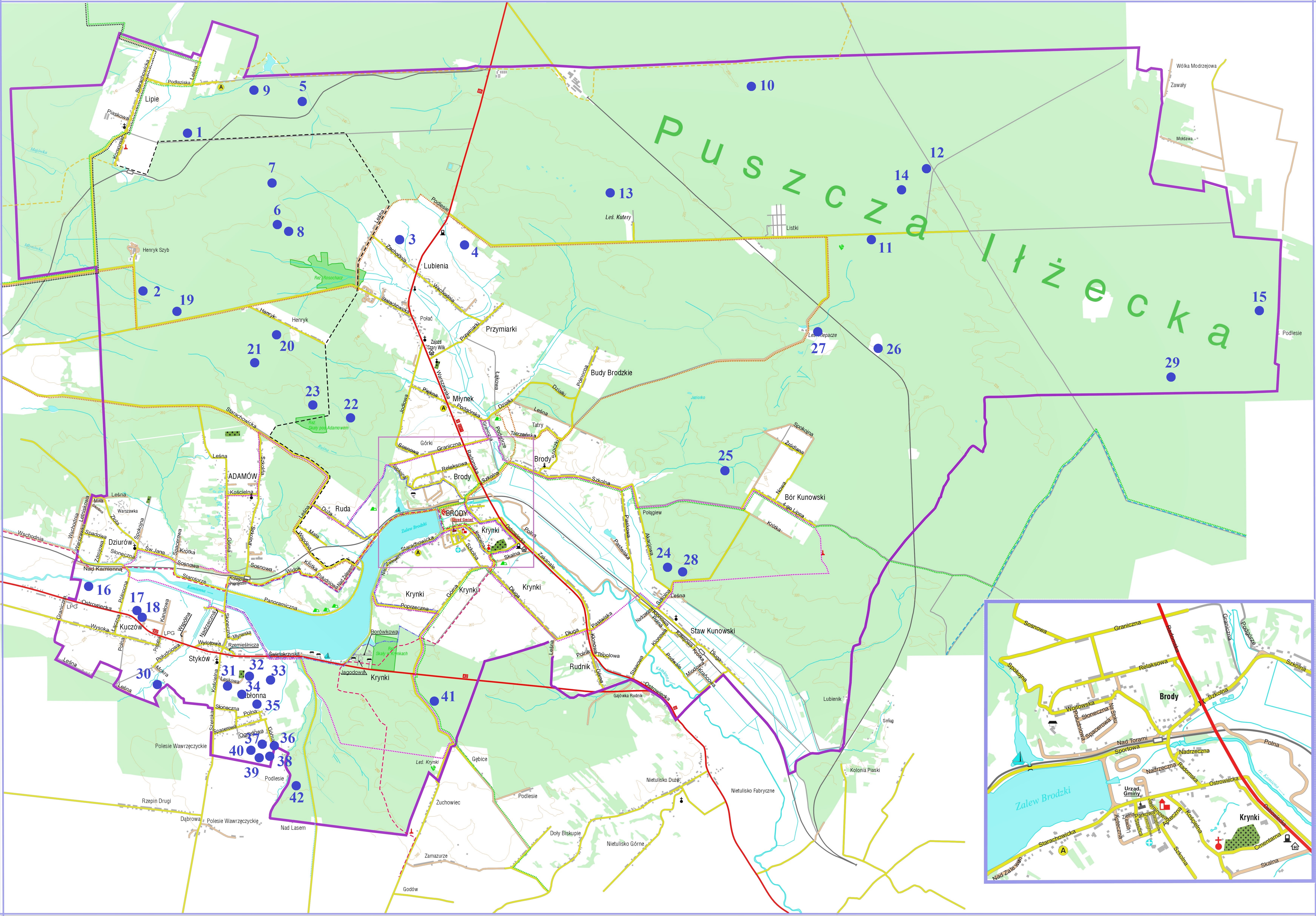 Mapa stanowisk archeologicznych na terenie Gminy Brody