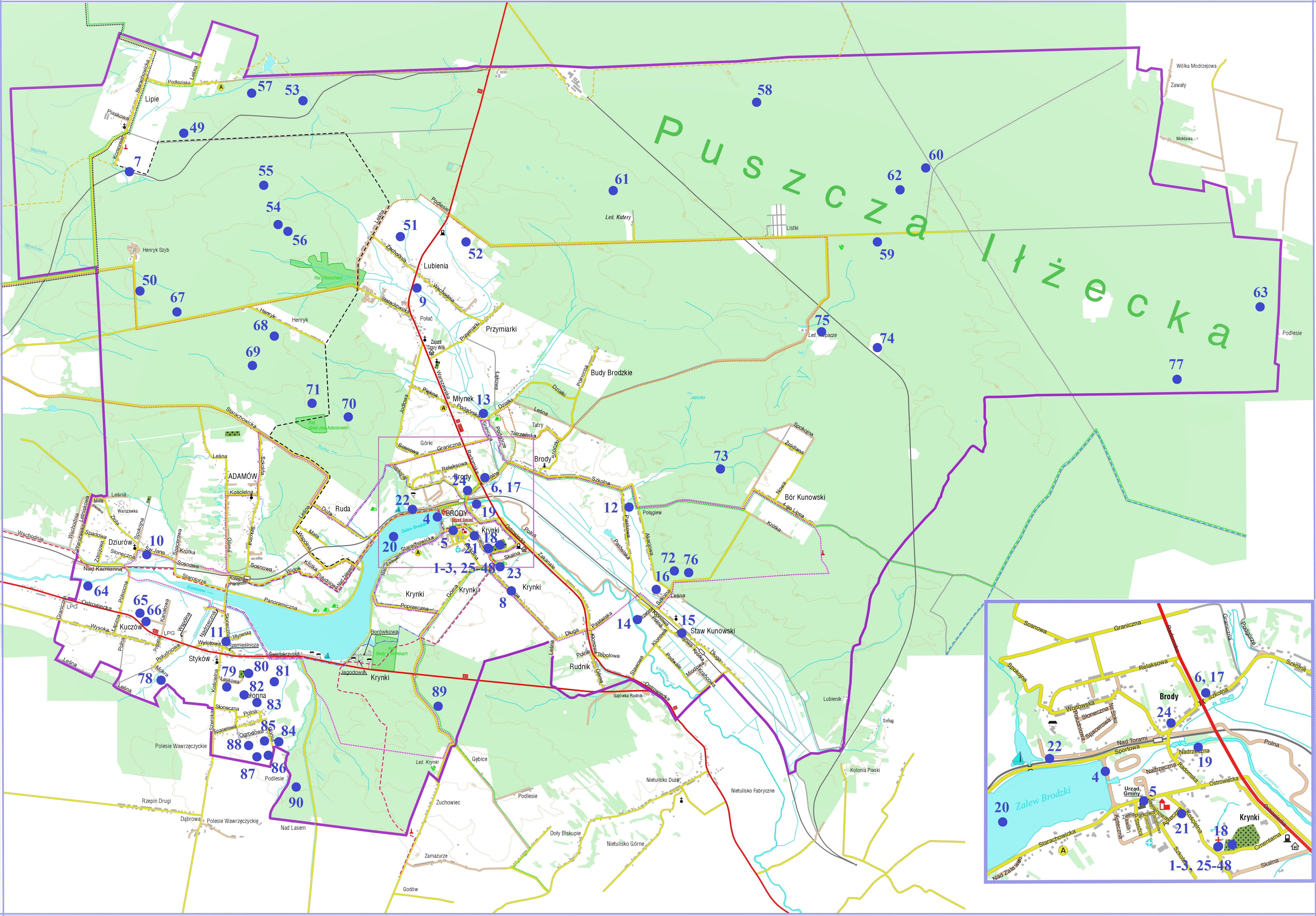 Mapa zabytków nieruchomych, ruchomych oraz archeologicznych na terenie Gminy Brody