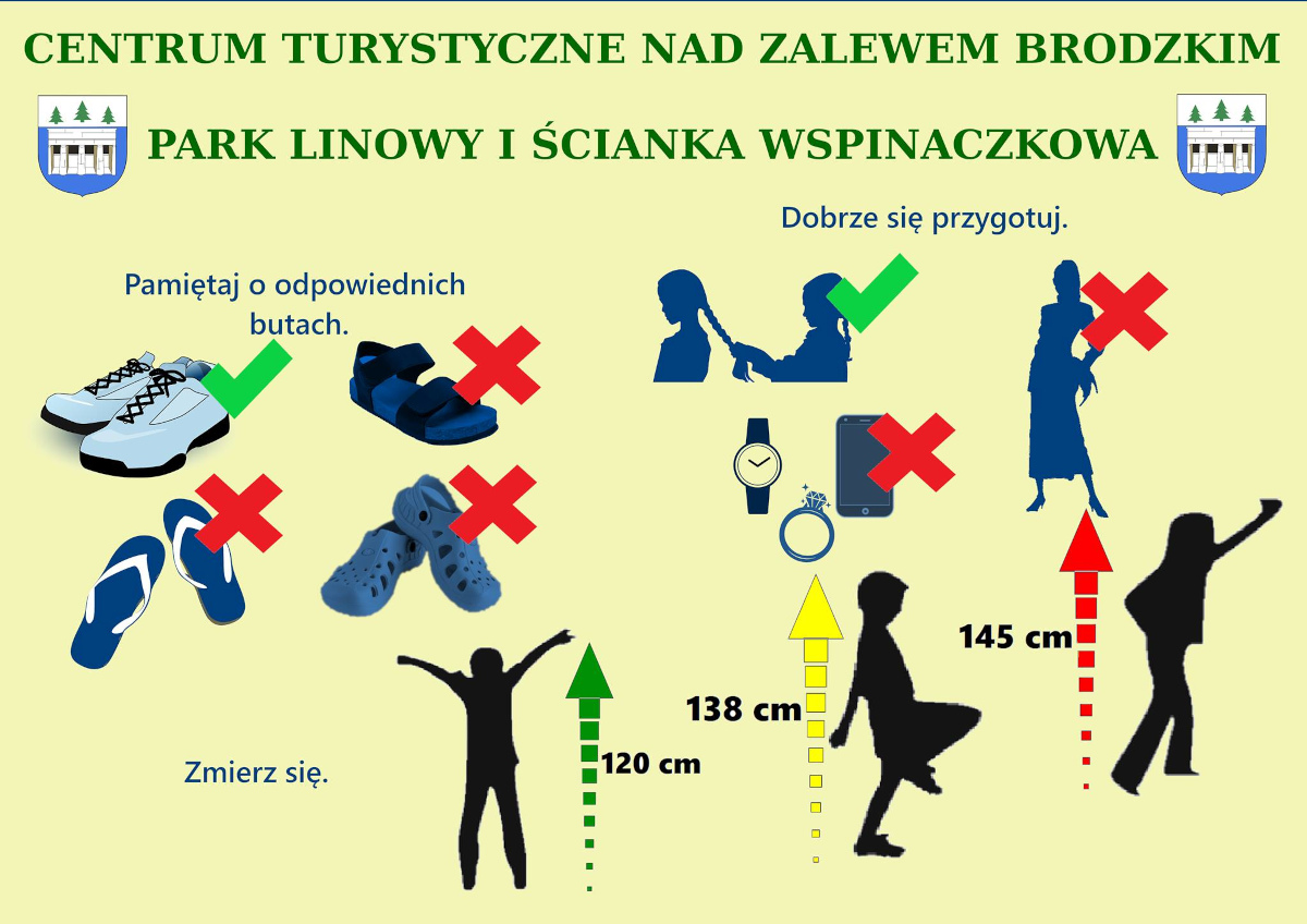 Park linowy w Centrum Turystycznym nad Zalewem Brodzkim - zasady bezpieczeństwa uczestników (plakat)
