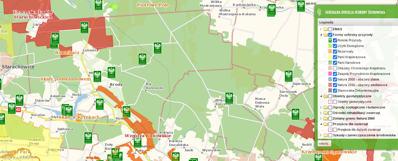 Formy ochrony przyrody w gminie Brody - mapa.