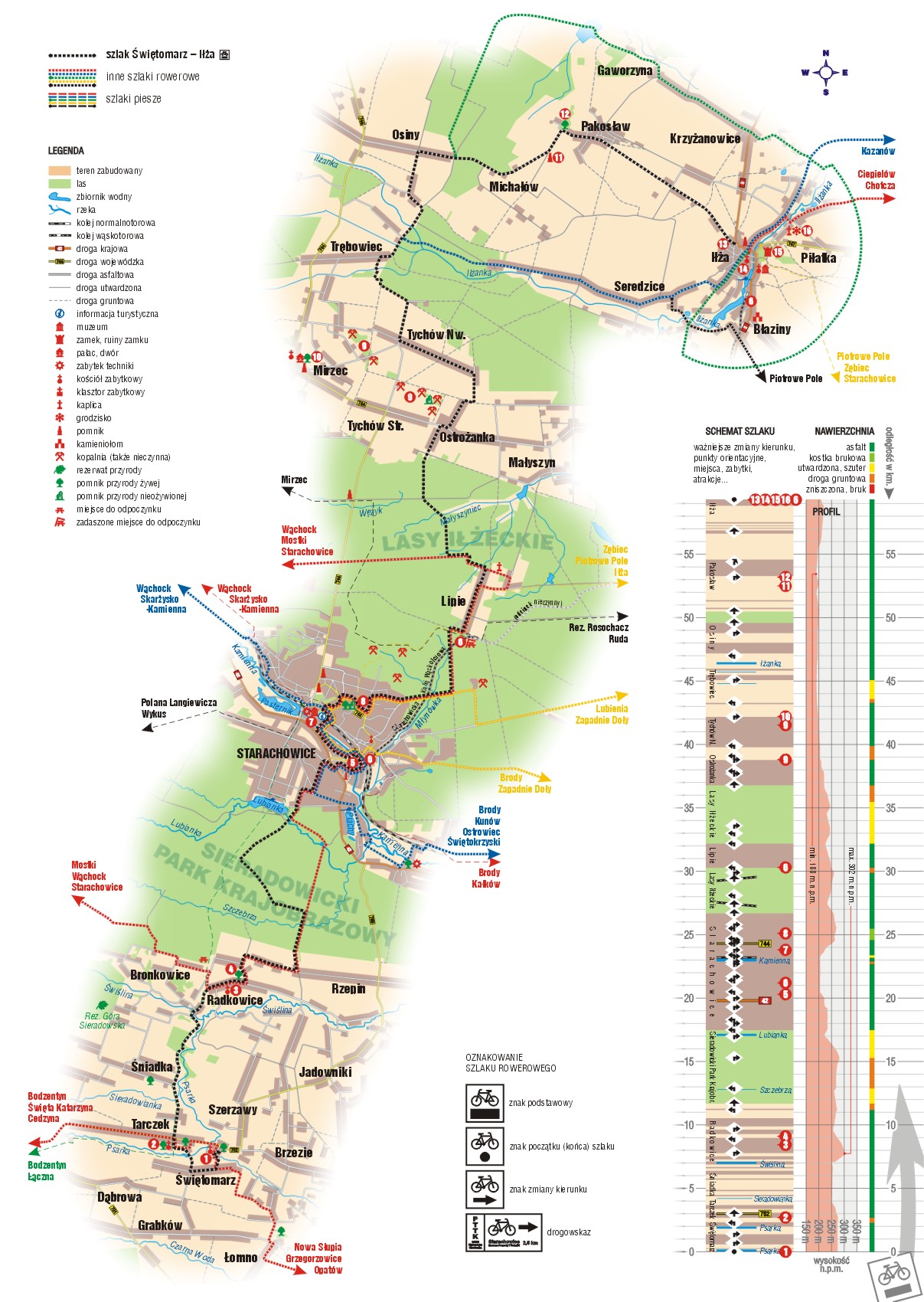Mapa szlaku rowerowego Świętomarz - Iłża.