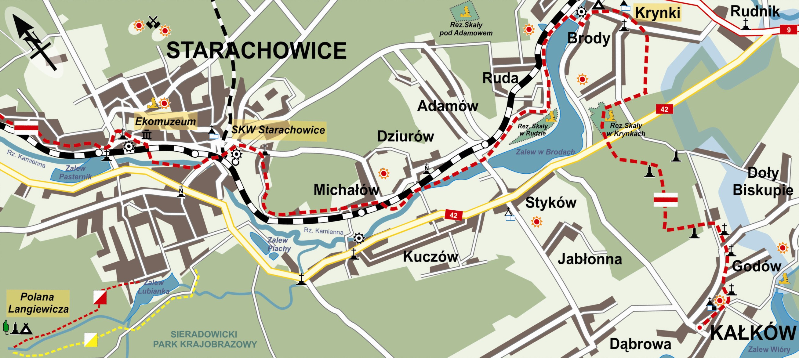 mapa szlaku pieszego milenijnego Kałków - Krynki - Starachowice - Skarżysko
