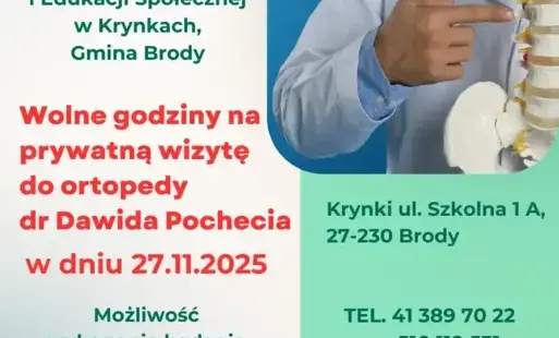 Wolne godziny na prywatną wizytę do ortopedy dr Dawida Pochecia