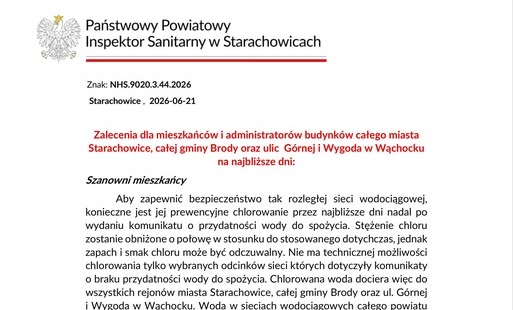Komunikat dla mieszkańców Gminy Brody – ważne zalecenia podczas chlorowania wody